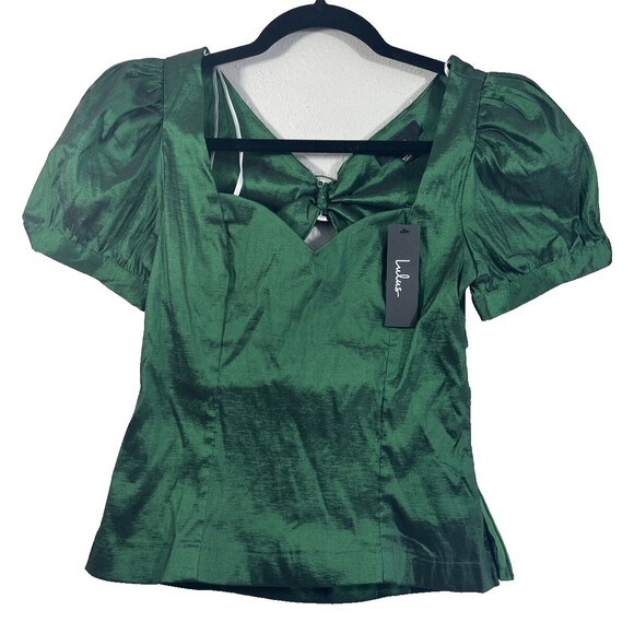 Lulu's Emerald Green Puff Sleeve Sweetheart Neckline Blouse Size Small - Picture 2 of 8